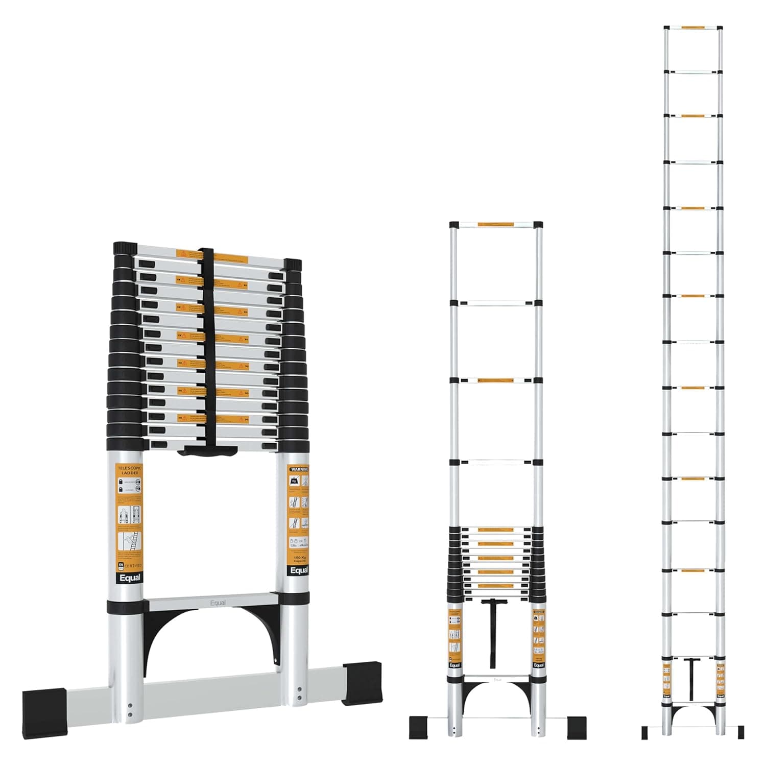 Equal 23.6 FT Portable & Compact Foldable Aluminium Telescopic Ladder | 2 Triangle Stabilizers | EN131 Certified | 2-Year Warranty | Heavy-Duty Ladder for Industrial & Commercial Use (7.2m / 16 Steps)